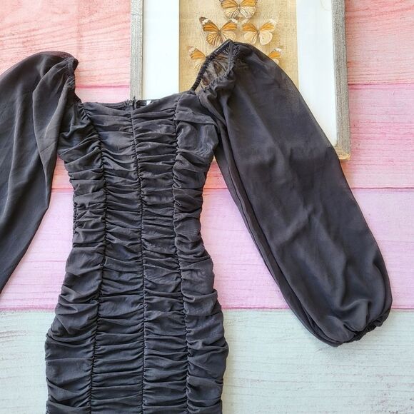 Princess Polly‎ Black Everley Ruched Mesh Fitted Bodycon Mini Dress 4US - Picture 8 of 9